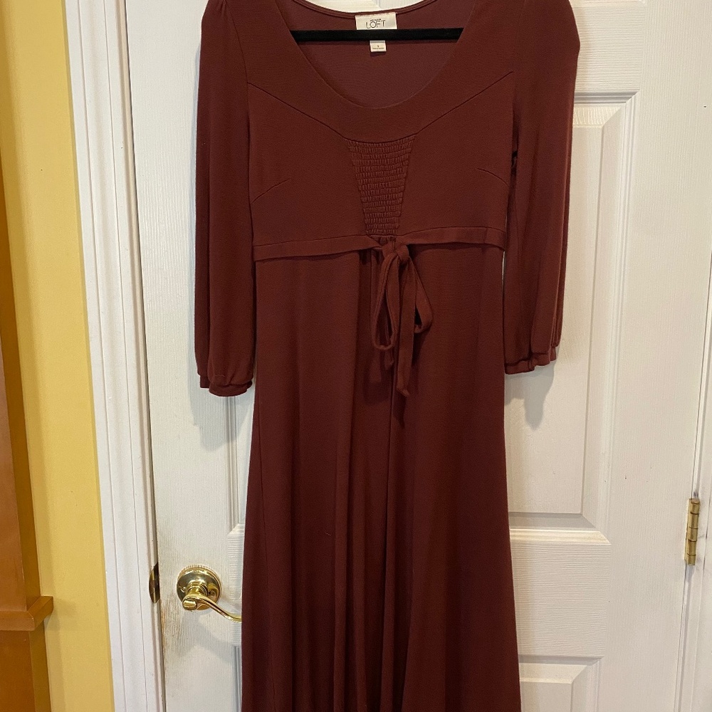 Vintage Ann Taylor LOFT Size 4 Maroon Long Sleeve Dress